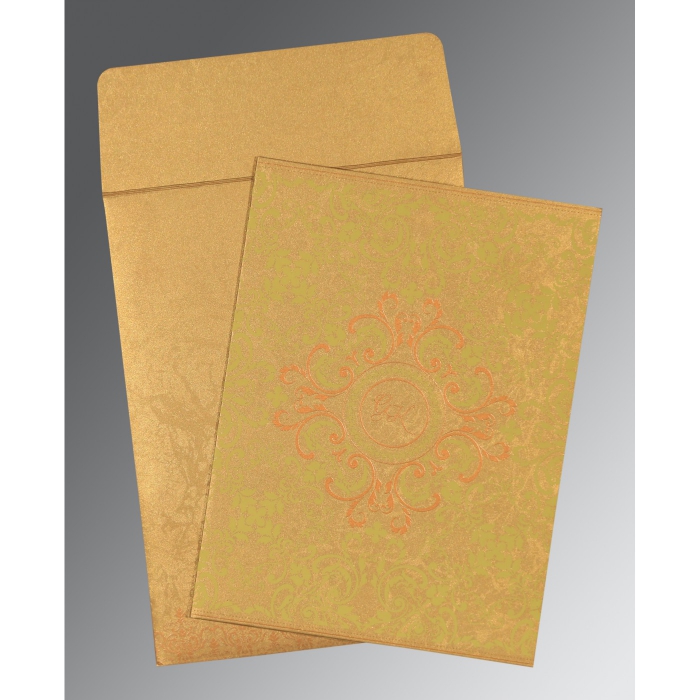 SATIN GOLD SHIMMERY SCREEN PRINTED WEDDING CARD : IN-8244G - IndianWeddingCards