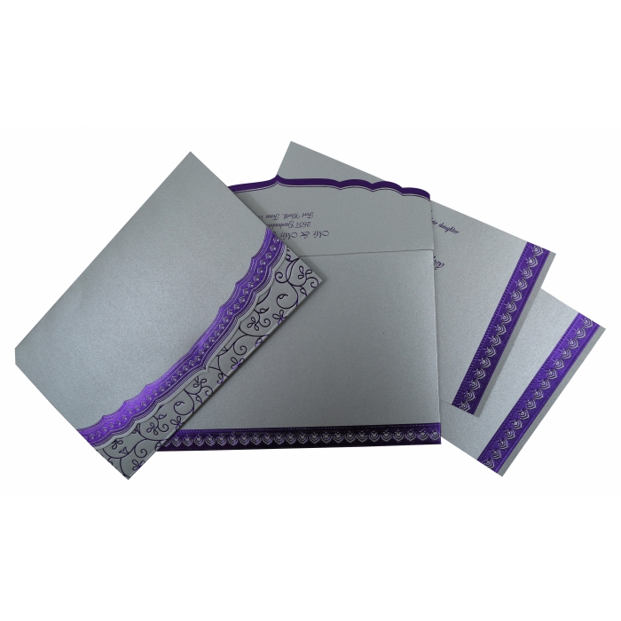 SILVER SHIMMERY FOIL STAMPED WEDDING INVITATION : I-806A - IndianWeddingCards
