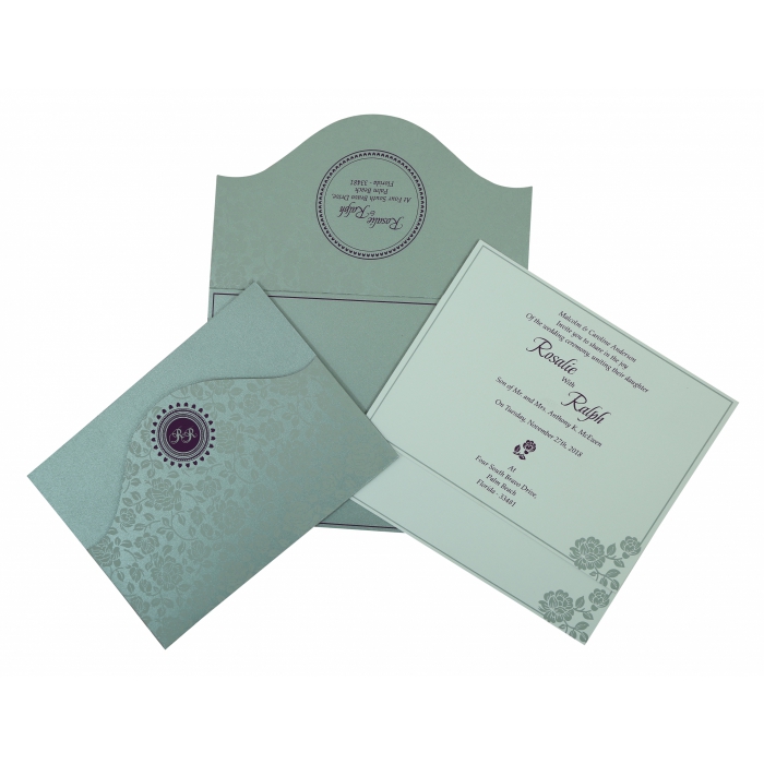 SILVER SHIMMERY FLORAL THEMED - SCREEN PRINTED WEDDING INVITATION : IN-802A - IndianWeddingCards