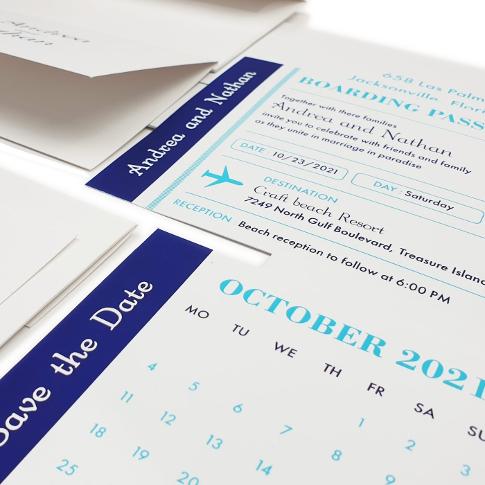 WHITE GLOSSY SCREEN PRINTED WEDDING INVITATION : CGET-THE-PASSPORT - IndianWeddingCards