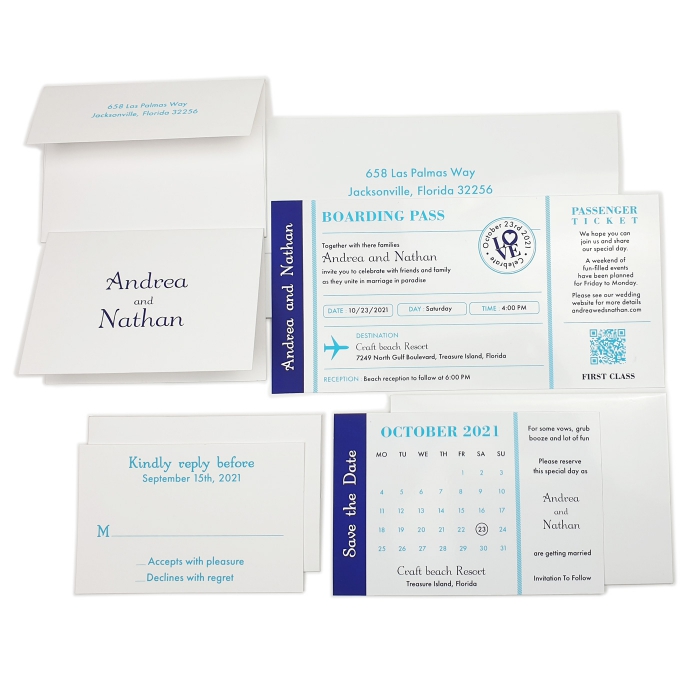 WHITE GLOSSY SCREEN PRINTED WEDDING INVITATION : CGET-THE-PASSPORT - IndianWeddingCards