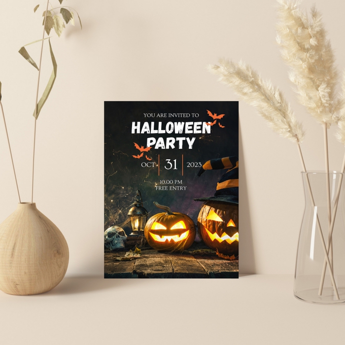 WHITE GLOSSY WEDDING INVITATION : SPOOKY-HALLOWEEN - IndianWeddingCards