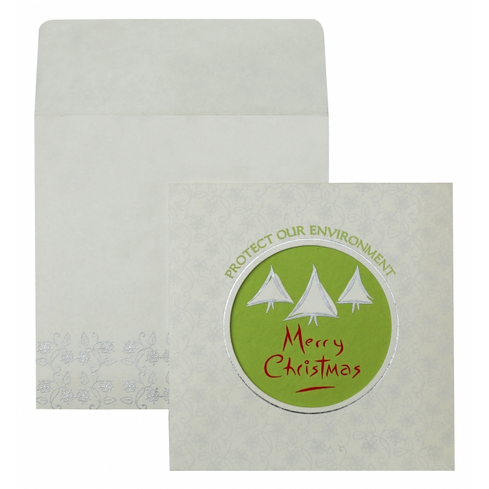 WHITE HANDMADE COTTON FLORAL THEMED - FOIL STAMPED HOLIDAY CARDS : H-847 - IndianWeddingCards