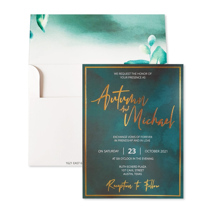 WHITE MATTE FLORAL THEMED - FOIL STAMPED WEDDING INVITATION : CDARK-DESIRE - IndianWeddingCards