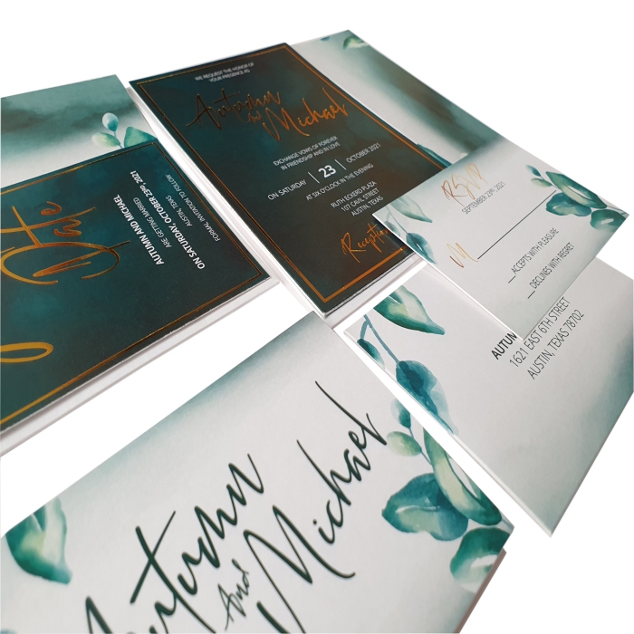 WHITE MATTE FLORAL THEMED - FOIL STAMPED WEDDING INVITATION : CDARK-DESIRE - IndianWeddingCards