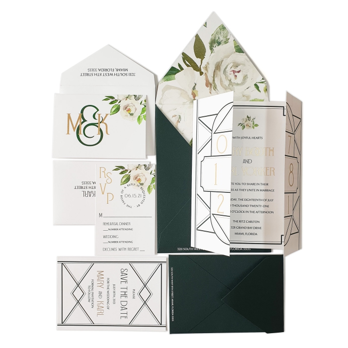 WHITE MATTE FLORAL THEMED - SCREEN PRINTED WEDDING INVITATION : CLUSTROUS-NIGHT - IndianWeddingCards