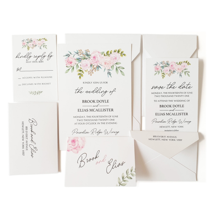 WHITE MATTE FLORAL THEMED - SCREEN PRINTED WEDDING INVITATION : CPEONY-FALL - IndianWeddingCards