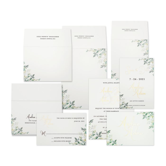 WHITE MATTE SCREEN PRINTED WEDDING INVITATION : GREEN-VINES - IndianWeddingCards