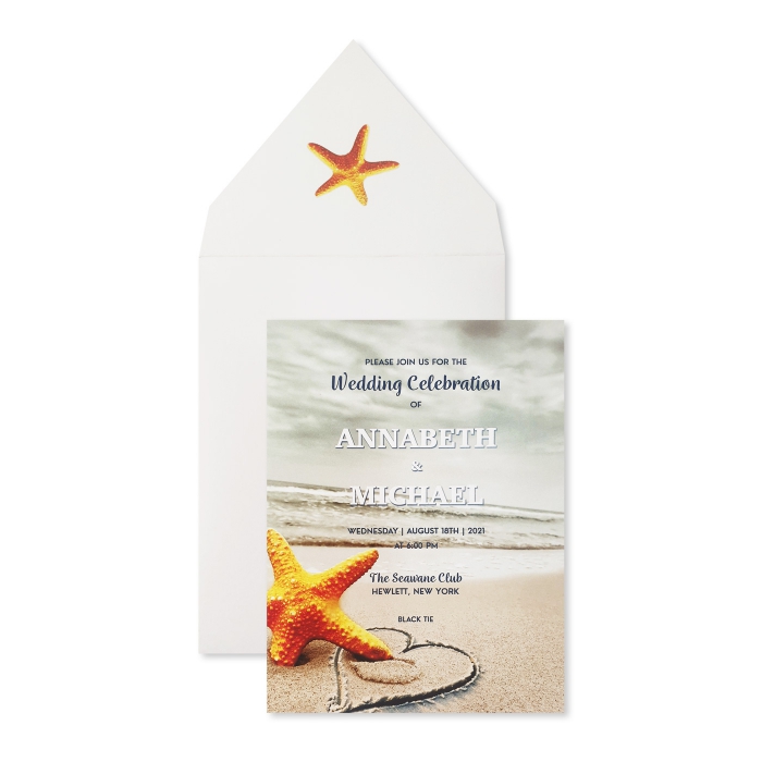 WHITE MATTE SCREEN PRINTED WEDDING INVITATION : CNAUTICAL-STARFISH - IndianWeddingCards