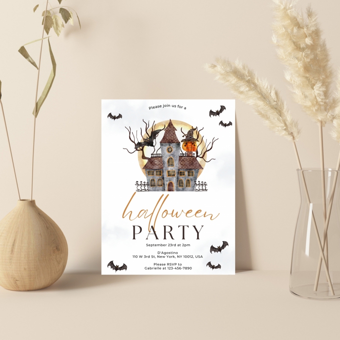 WHITE MATTE WEDDING INVITATION : HAUNTED-HOUSE - IndianWeddingCards