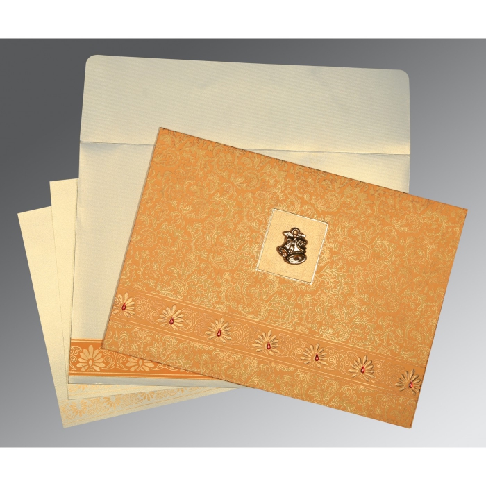 ORANGE MATTE EMBOSSED WEDDING INVITATION : C-1296 - IndianWeddingCards