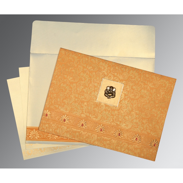 ORANGE MATTE EMBOSSED WEDDING INVITATION : W-1296 - IndianWeddingCards