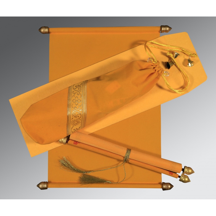 SOFT ORANGE VELVET WEDDING INVITATION : SC-5004G - IndianWeddingCards