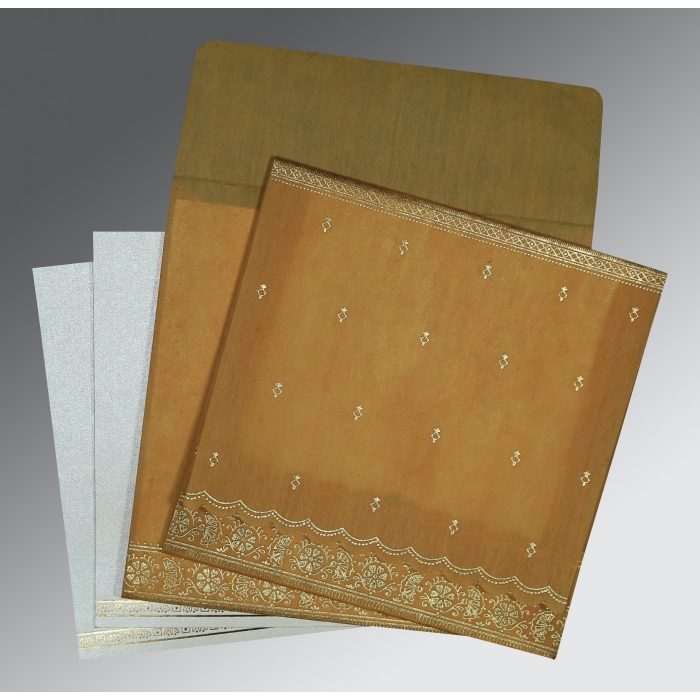 COPPER WOOLY FOIL STAMPED WEDDING CARD : IN-8242D - IndianWeddingCards
