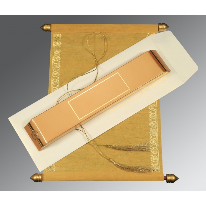 MUSTARD YELLOW WOOLY FOIL STAMPED WEDDING INVITATION : SC-5012B - IndianWeddingCards