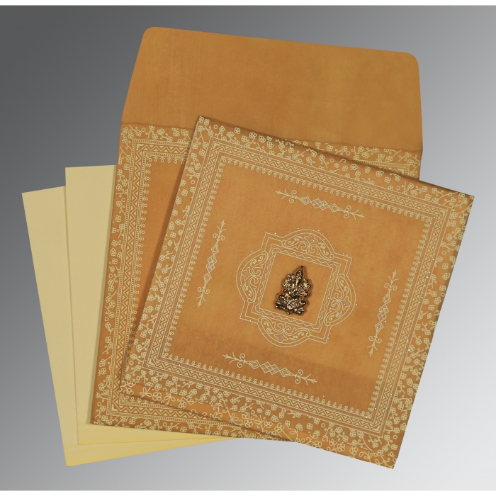 YELLOW WOOLY GLITTER WEDDING CARD : IN-8205D - IndianWeddingCards